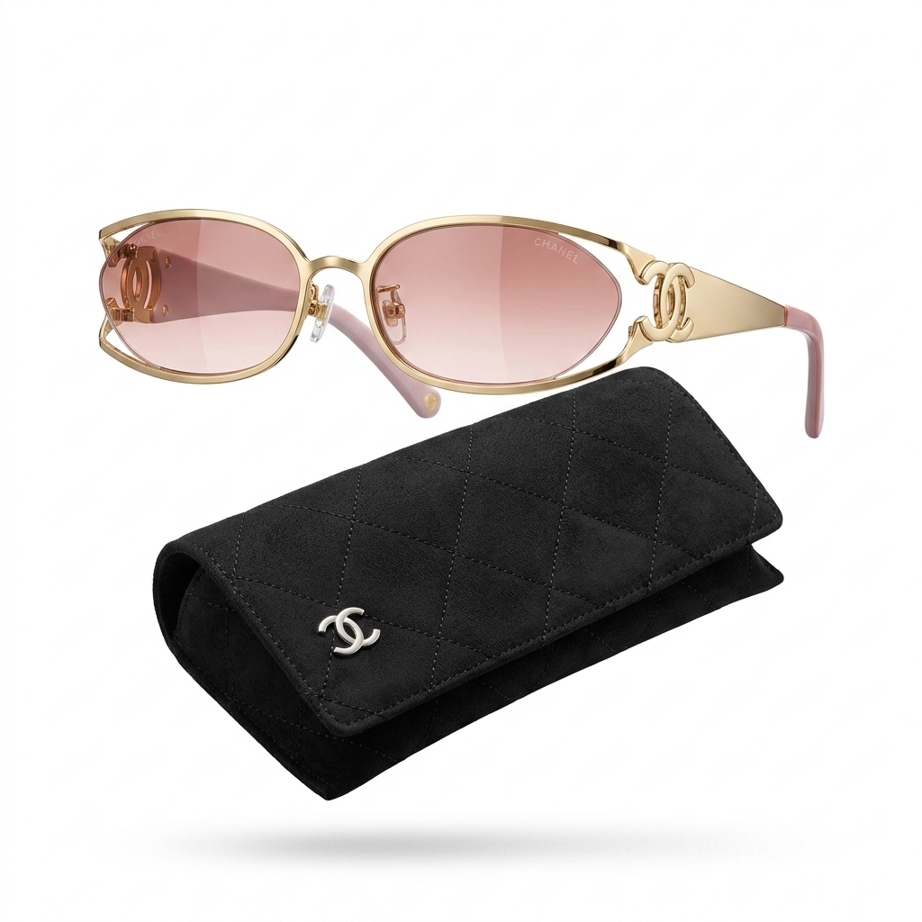 Chanel Gold Frame Pink Gradient Oval Sunglasses
