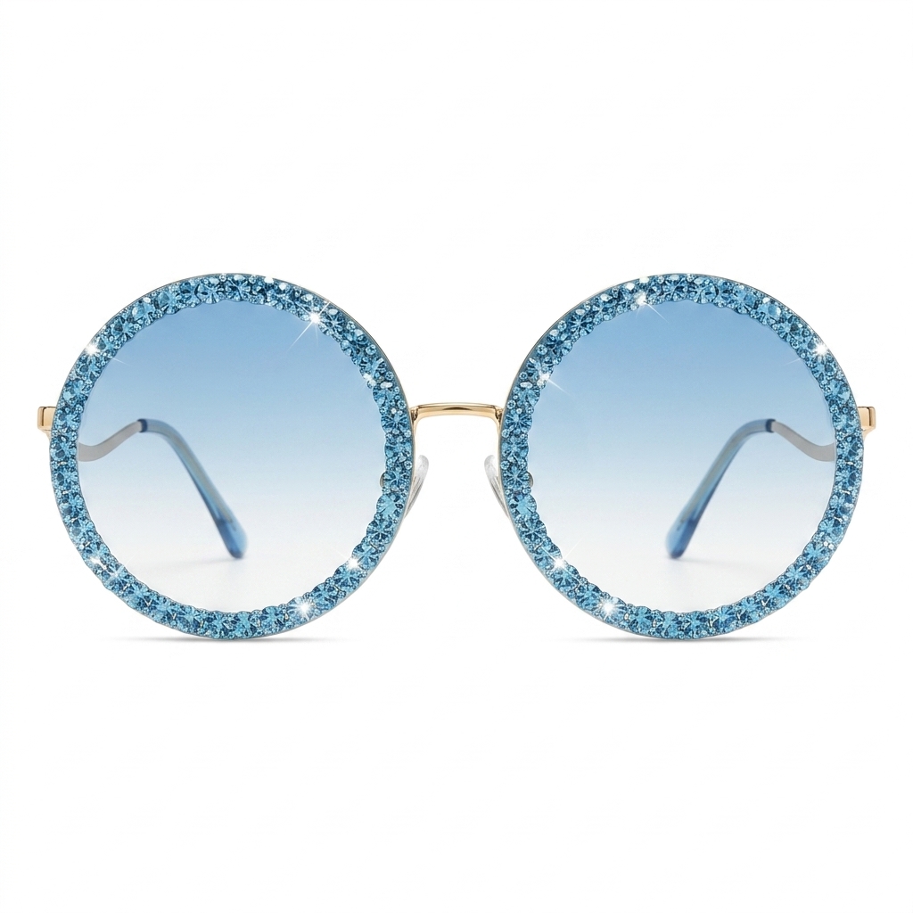 Blue Glitter Round Fashion Sunglasses for Women