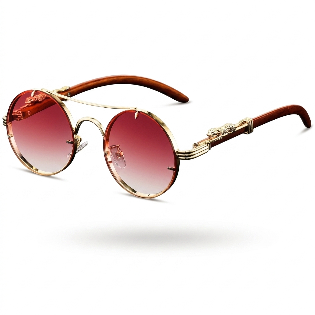 Men's Stylish Round Sunglasses | Gold Red Lens