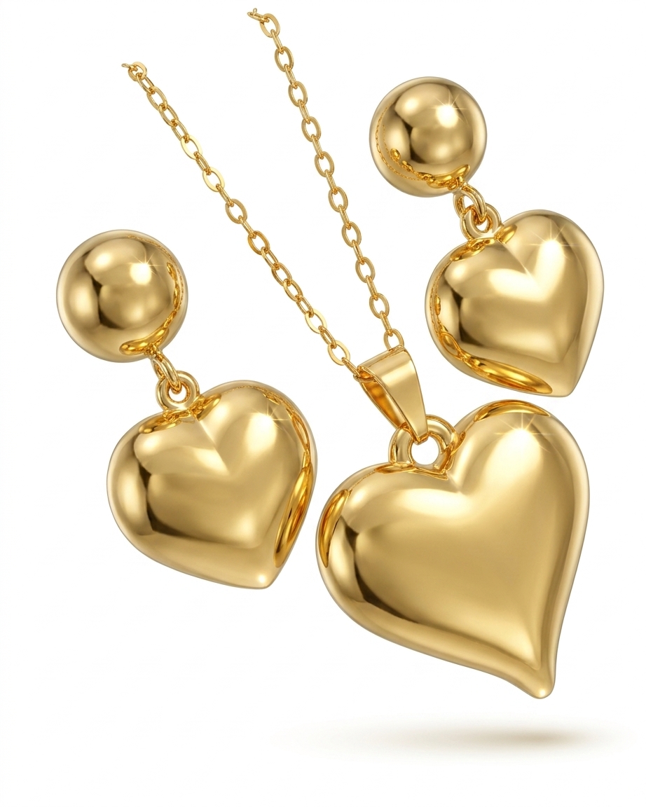 Gold Plated Heart Pendant & Earrings Set