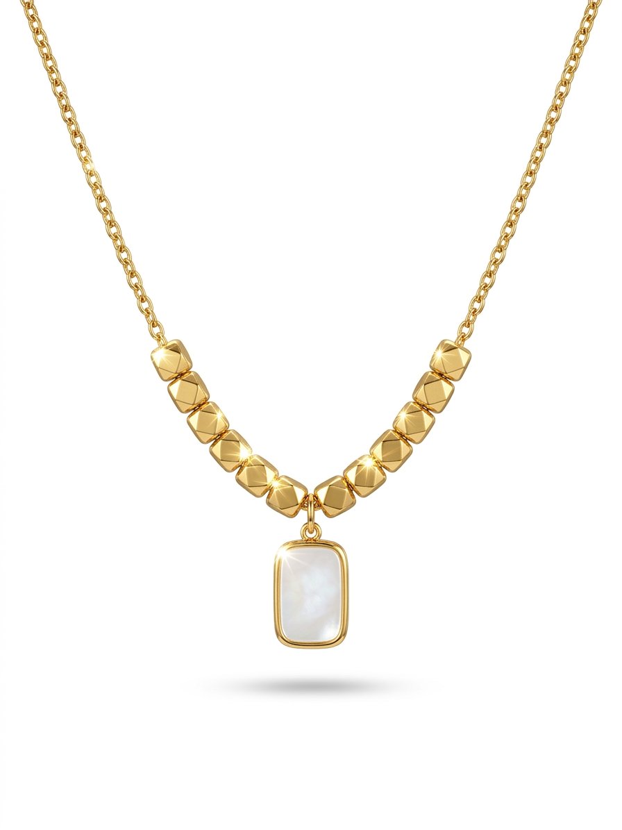 Elegant Gold Plated Mother of Pearl Pendant Necklace