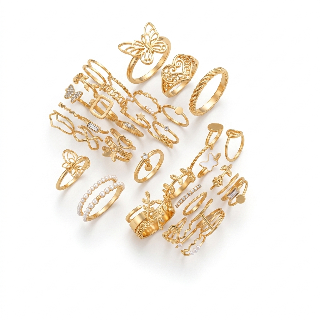 Trendy Gold Plated Finger Ring Set for Women