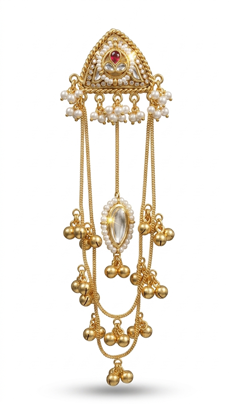 Ethnic Gold Plated Kundan Pearl Jhoomar Hair Ornament