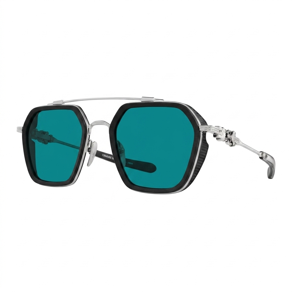 Stylish Hexagonal Shades with Teal Lenses