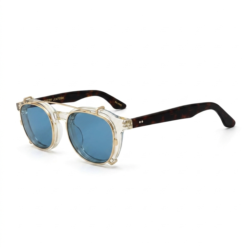 Moscot Lemosh Clip-On Round Blue Lens Sunglasses