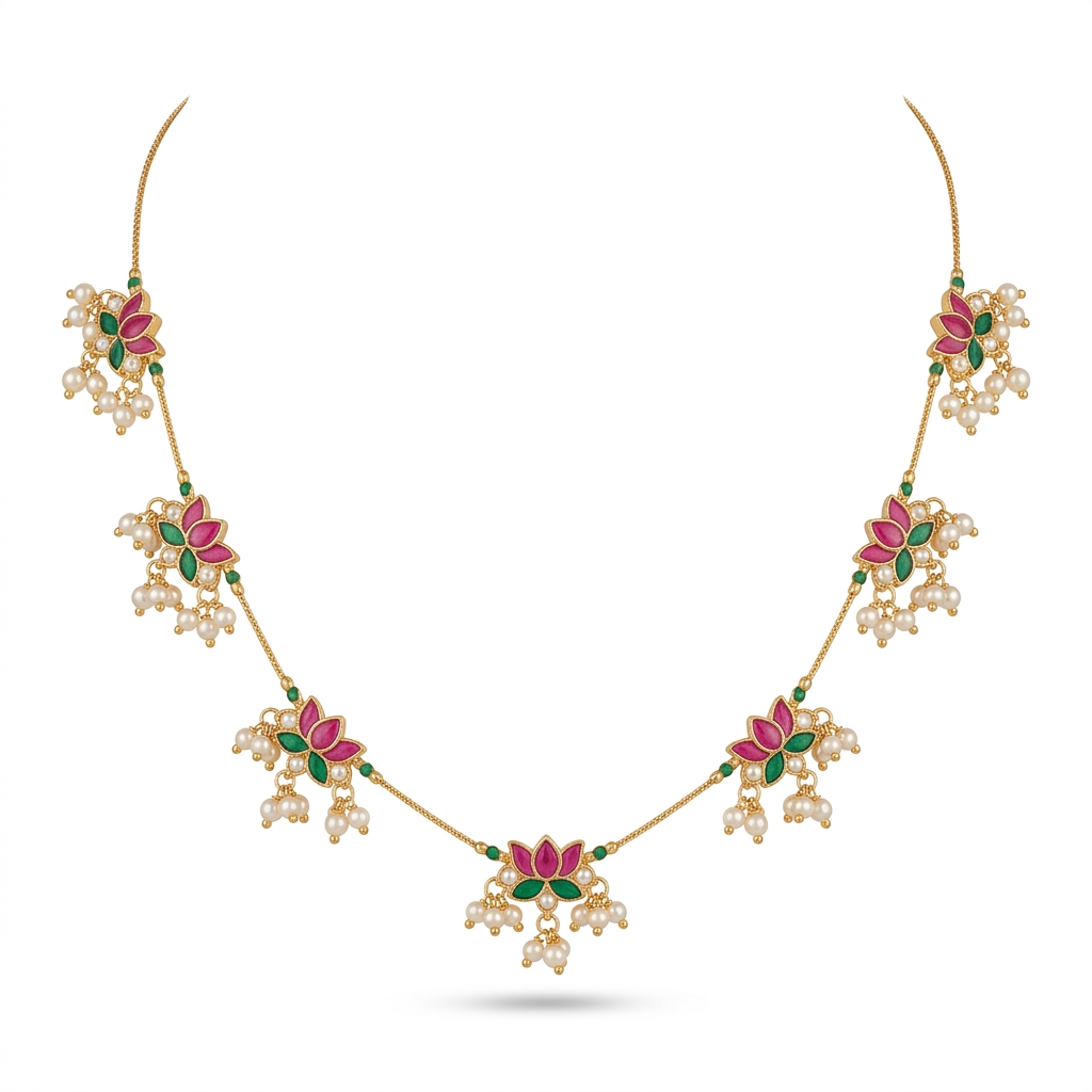 Ethnic Lotus Pearl Necklace for Women