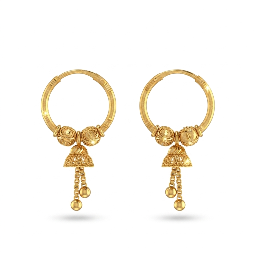 Golden Jhumka Hoop Earrings for Women & Girls