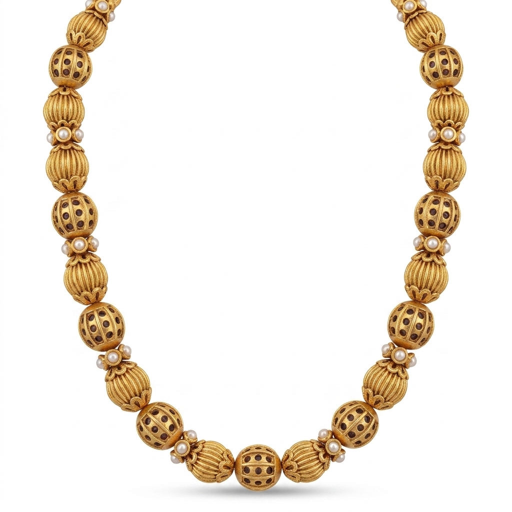 Gold Plated Beaded Necklace with Pearls