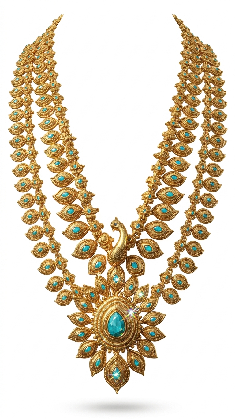 Traditional Peacock Gold Plated Long Necklace