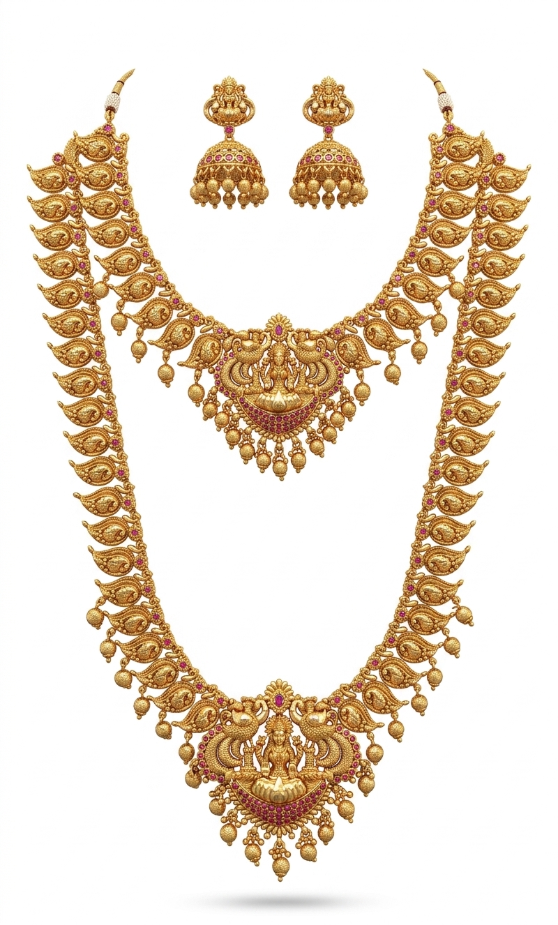 Traditional Temple Jewelry Lakshmi Gold Plated Necklace Set