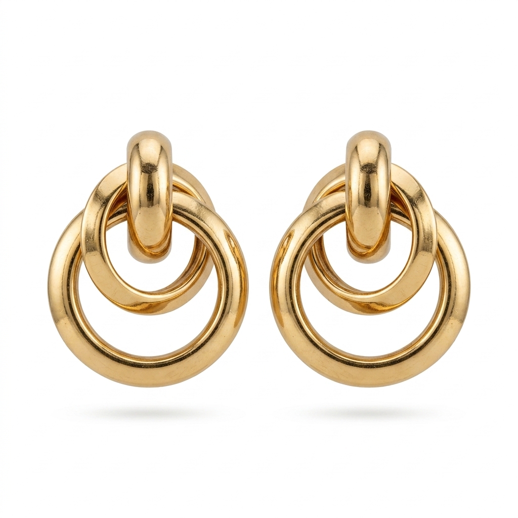 Gold Plated Double Hoop Drop Earrings for Women