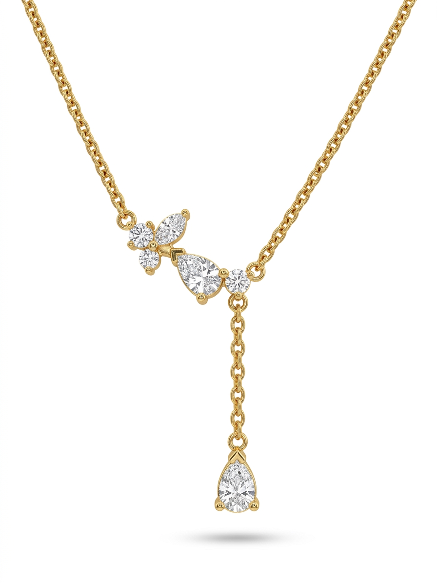 Designer Gold Plated CZ Lariat Necklace for Women
