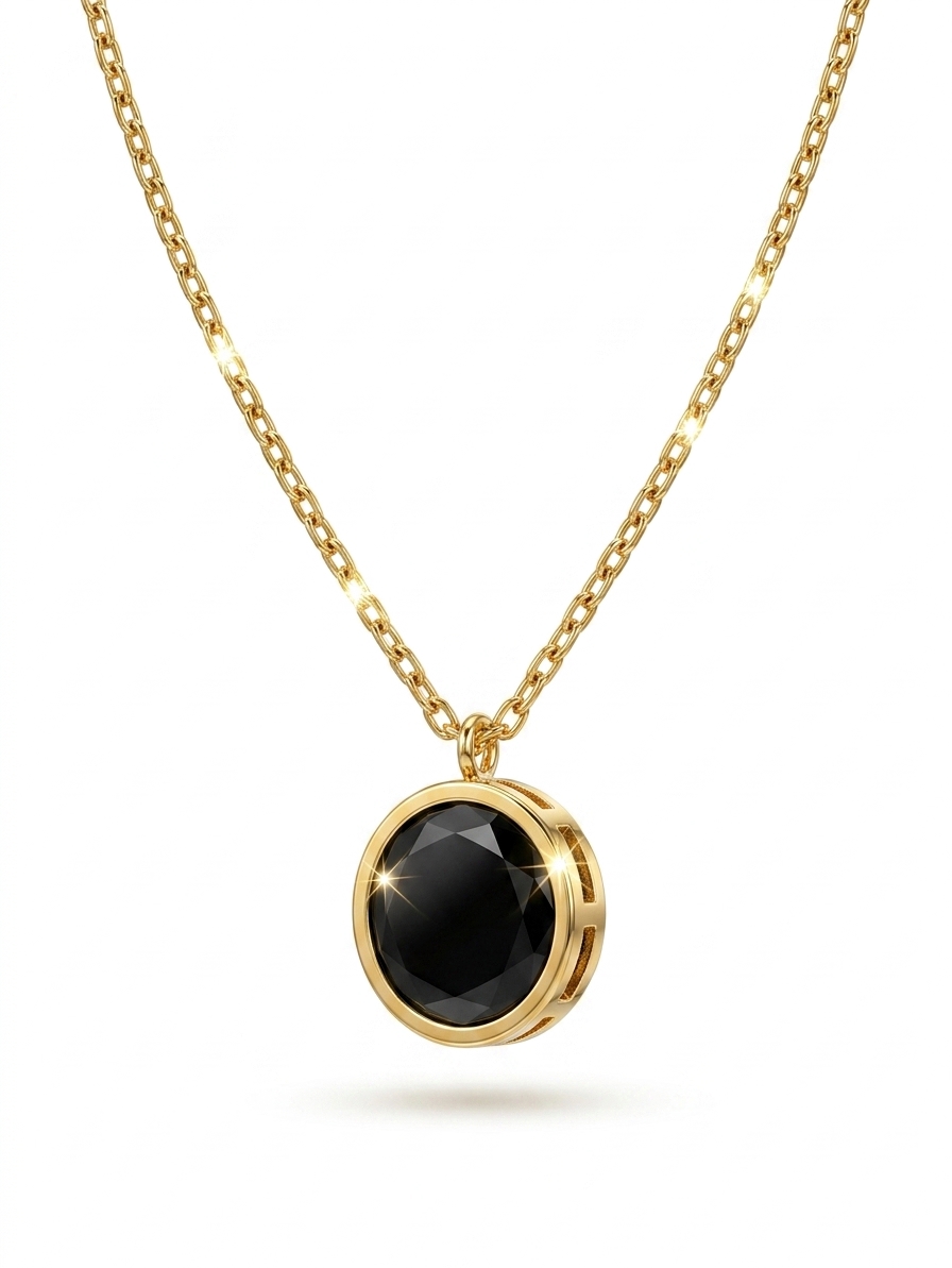Stylish Gold Plated Black Stone Pendant Necklace