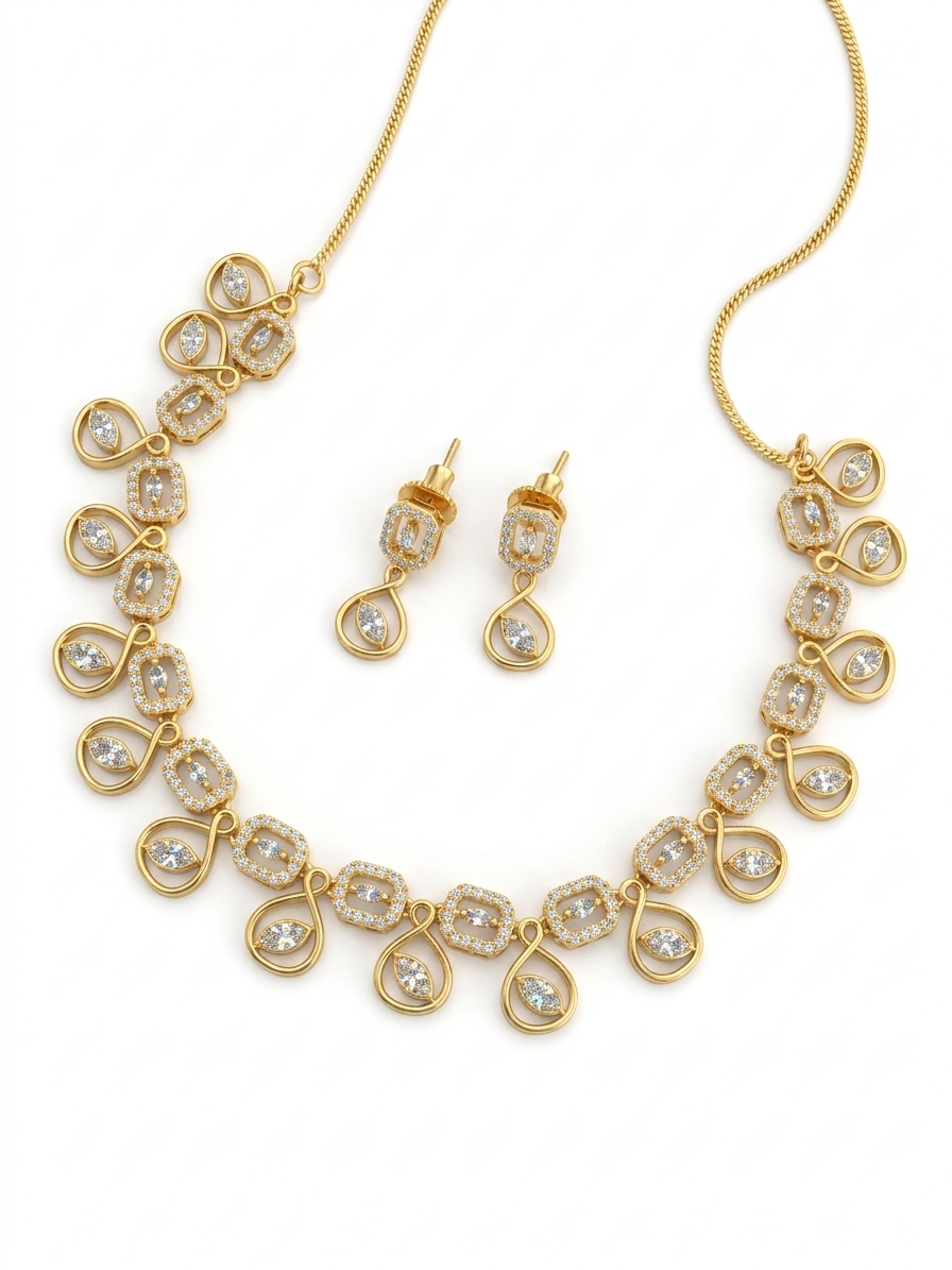 Elegant Gold Plated AD Necklace & Earring Set for Women
