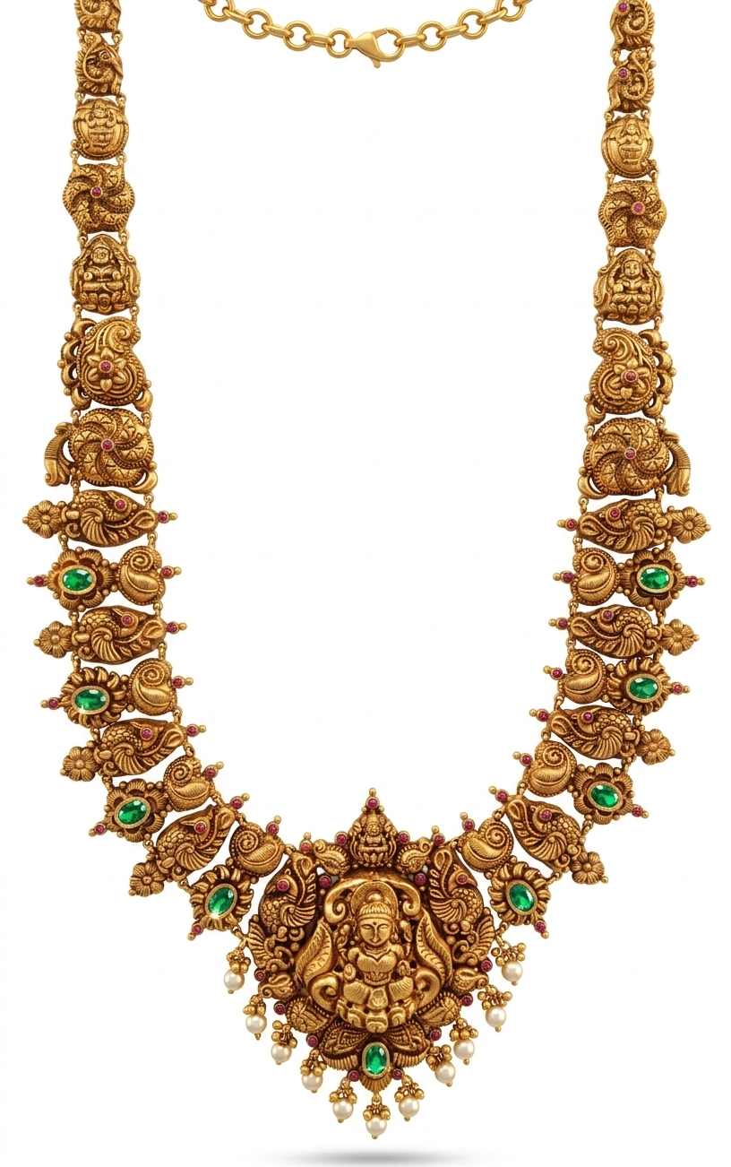 Traditional Gold Plated Lakshmi Haram Necklace