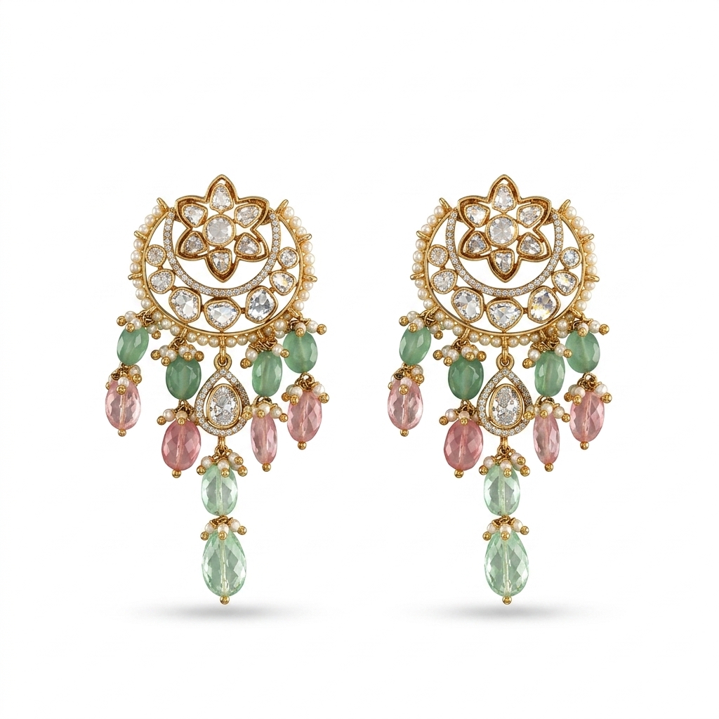 Kundan Pearl Ethnic Chandelier Earrings