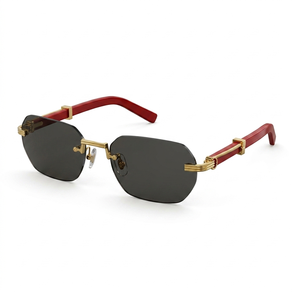 Rimless Hexagon Sunglasses | Red & Gold Fashion
