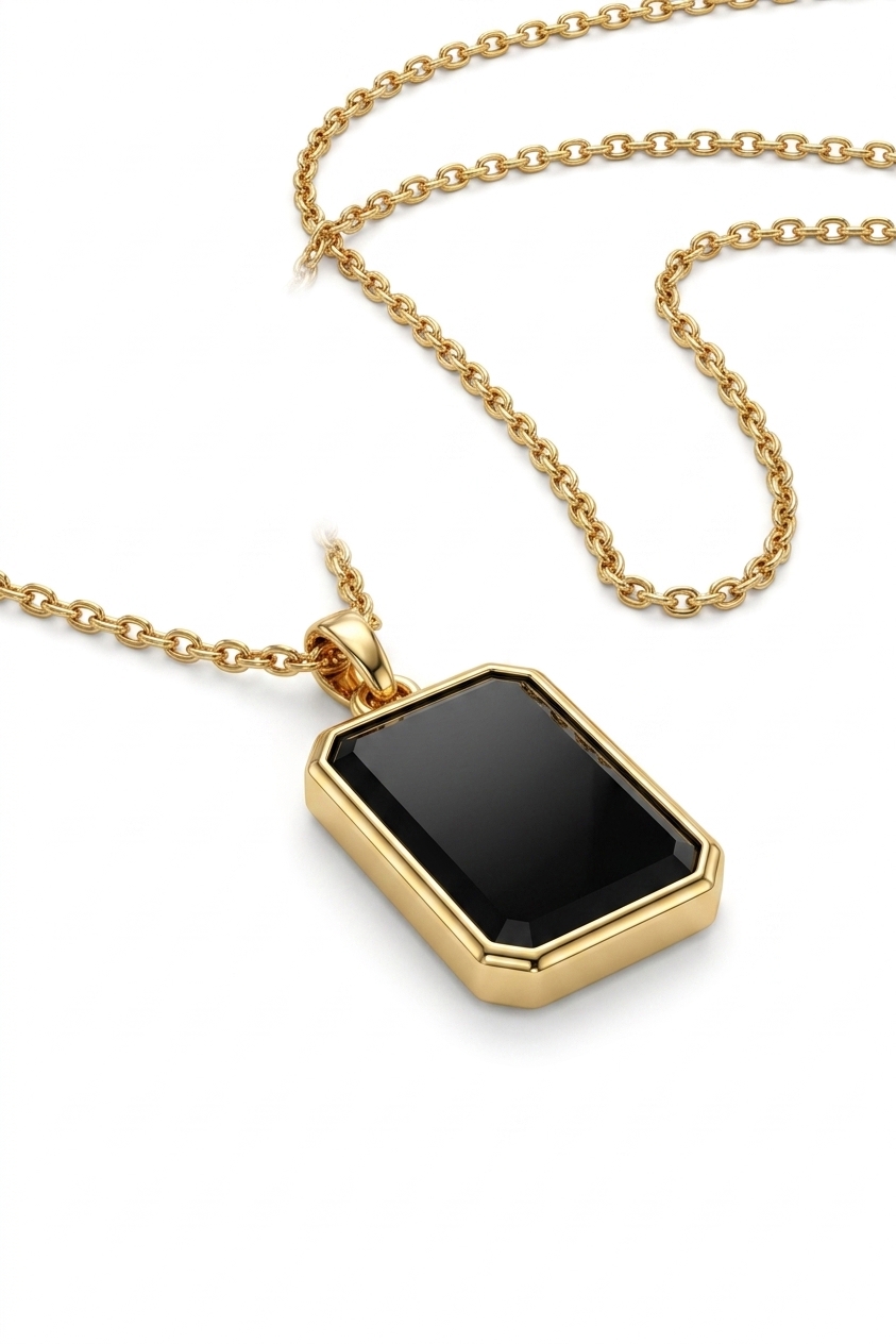 Men's Gold Plated Black Onyx Pendant Necklace