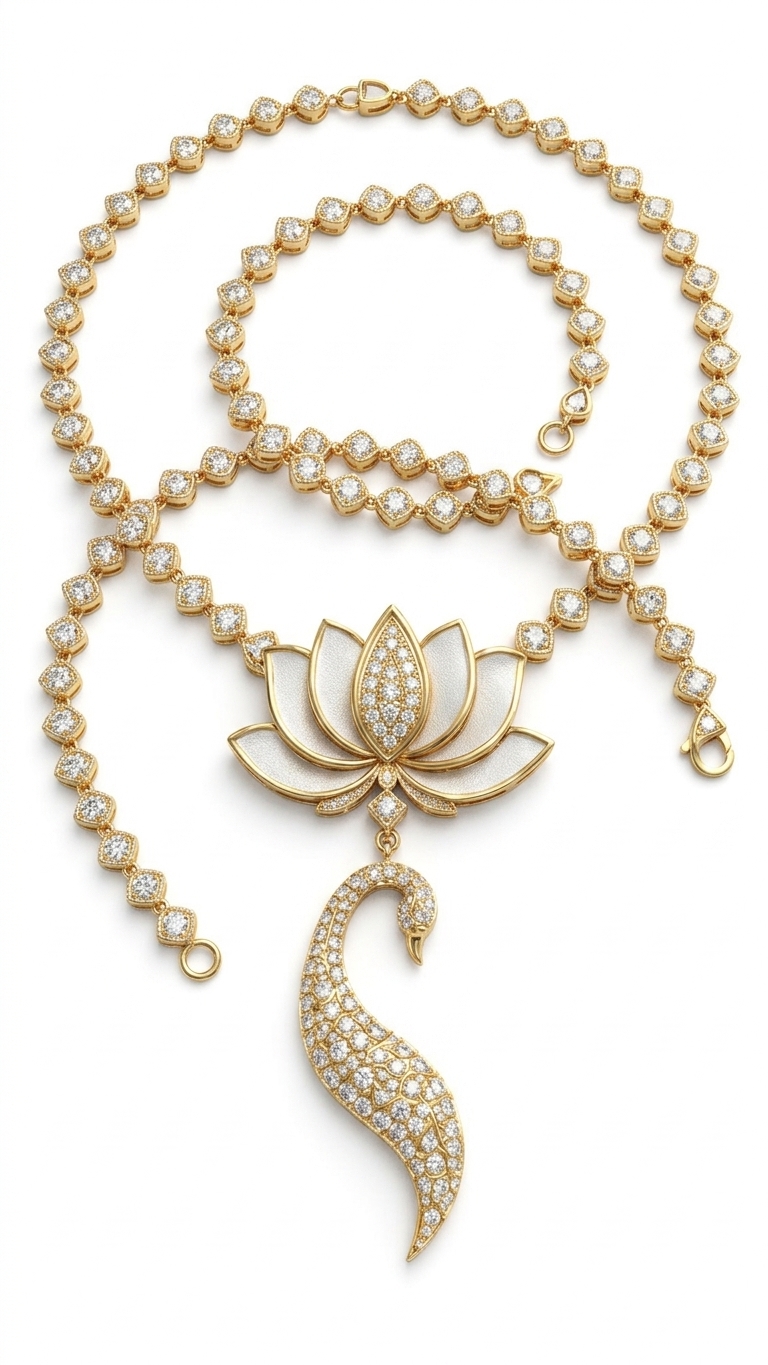 Lotus Swan CZ Gold Plated Necklace for Women