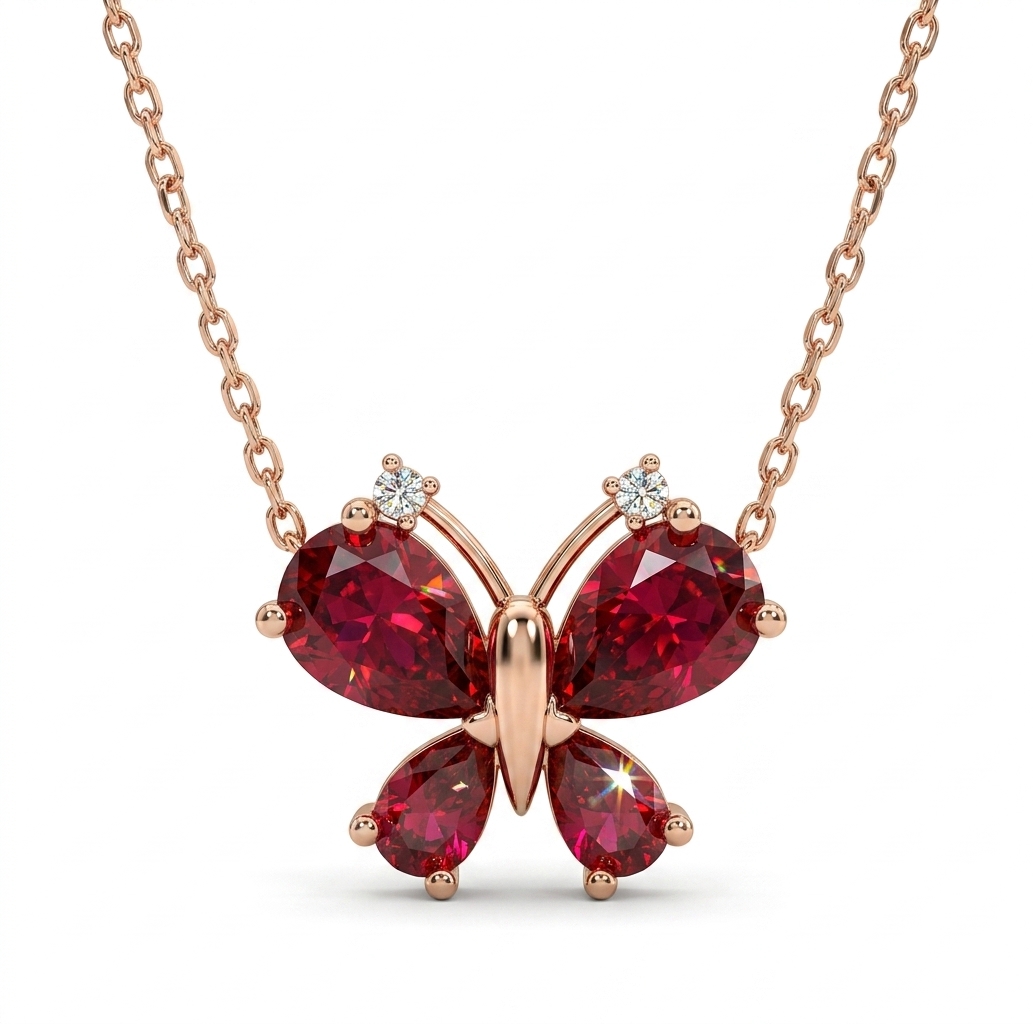 Red Stone Butterfly Pendant Necklace for Women