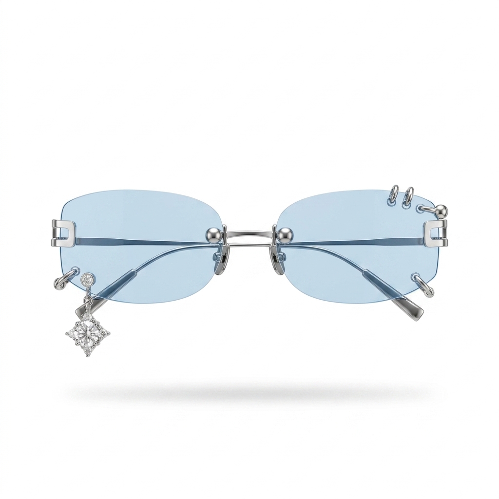 Trendy Rimless Blue Lens Sunglasses for Women