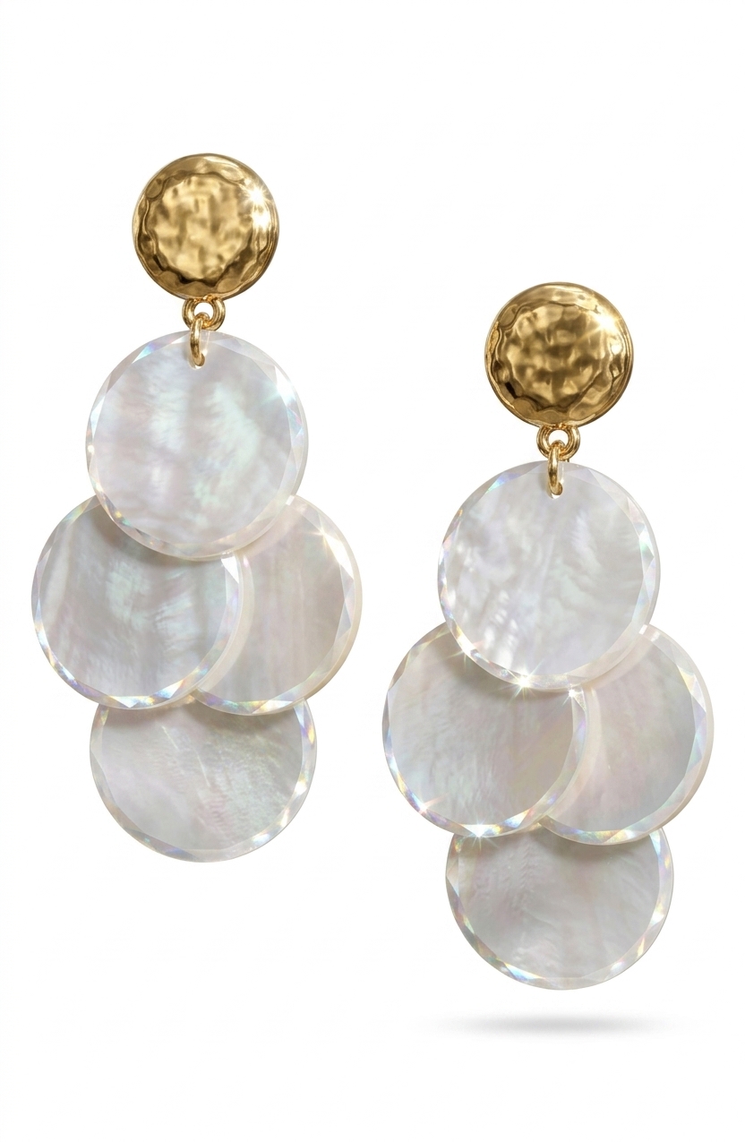 Mother of Pearl Hammered Stud Dangler Earrings