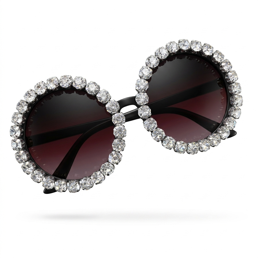 Glamorous Round Rhinestone Sunglasses for Women
