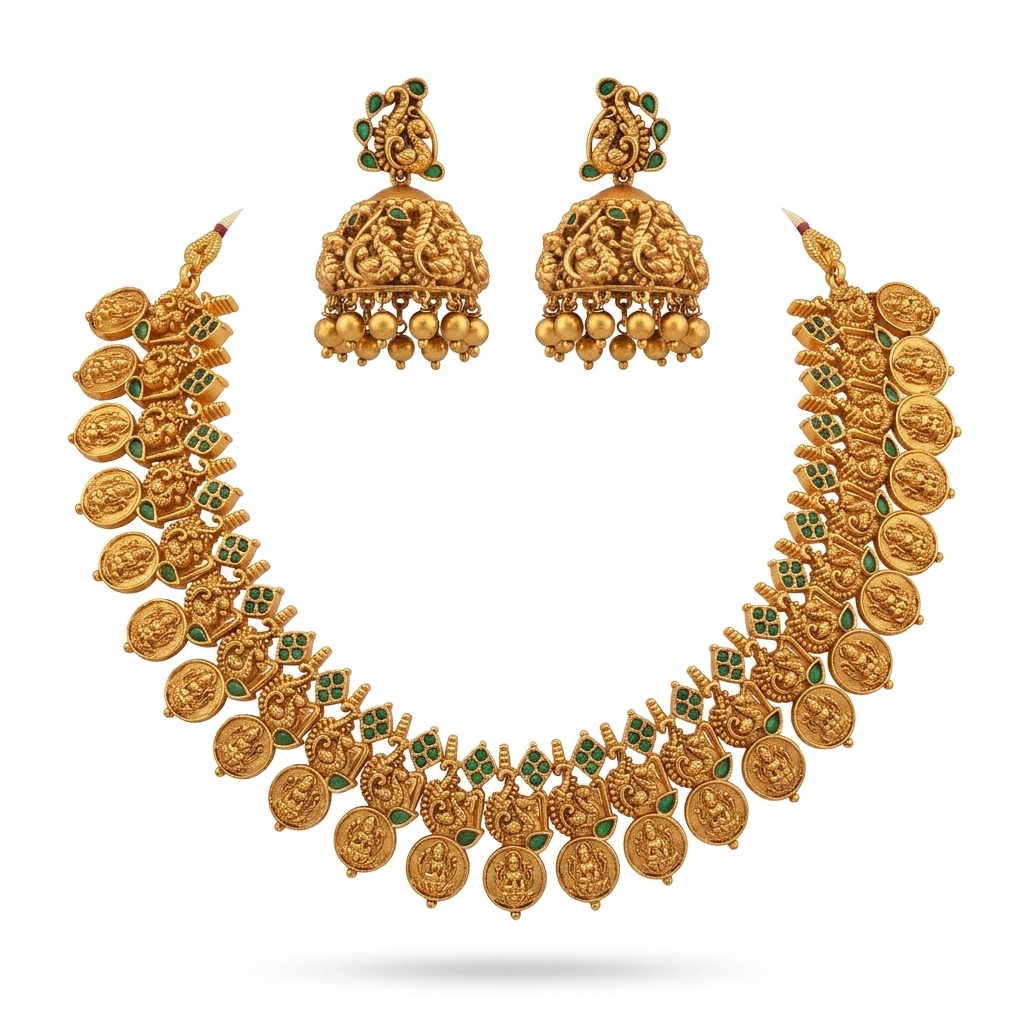 Antique Gold Plated Lakshmi Coin Necklace Set