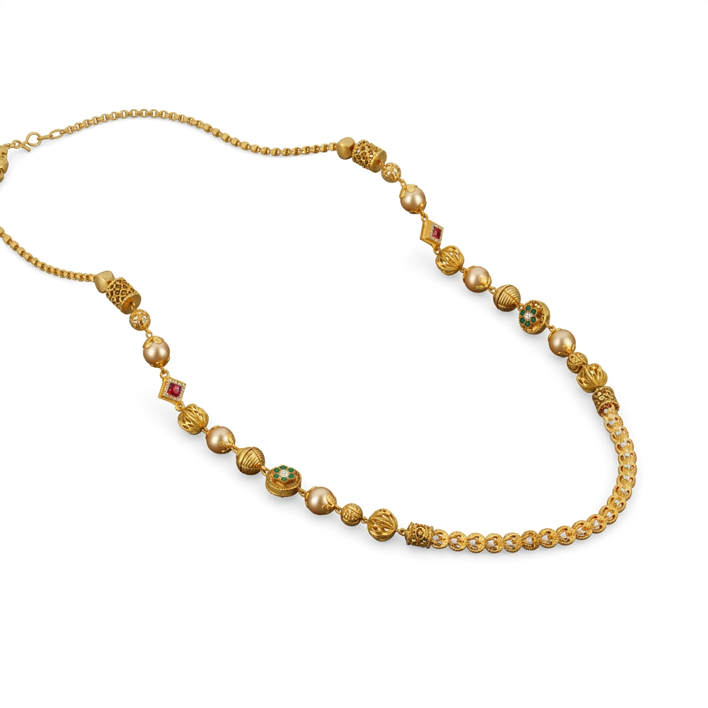 Traditional Gold Plated Pearl & Stone Necklace