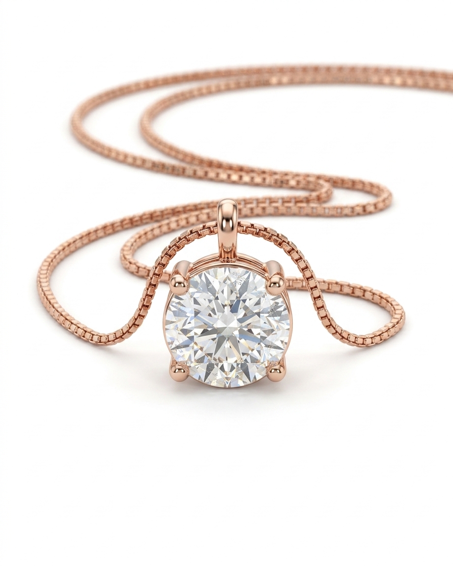 Rose Gold Solitaire Pendant Necklace for Women