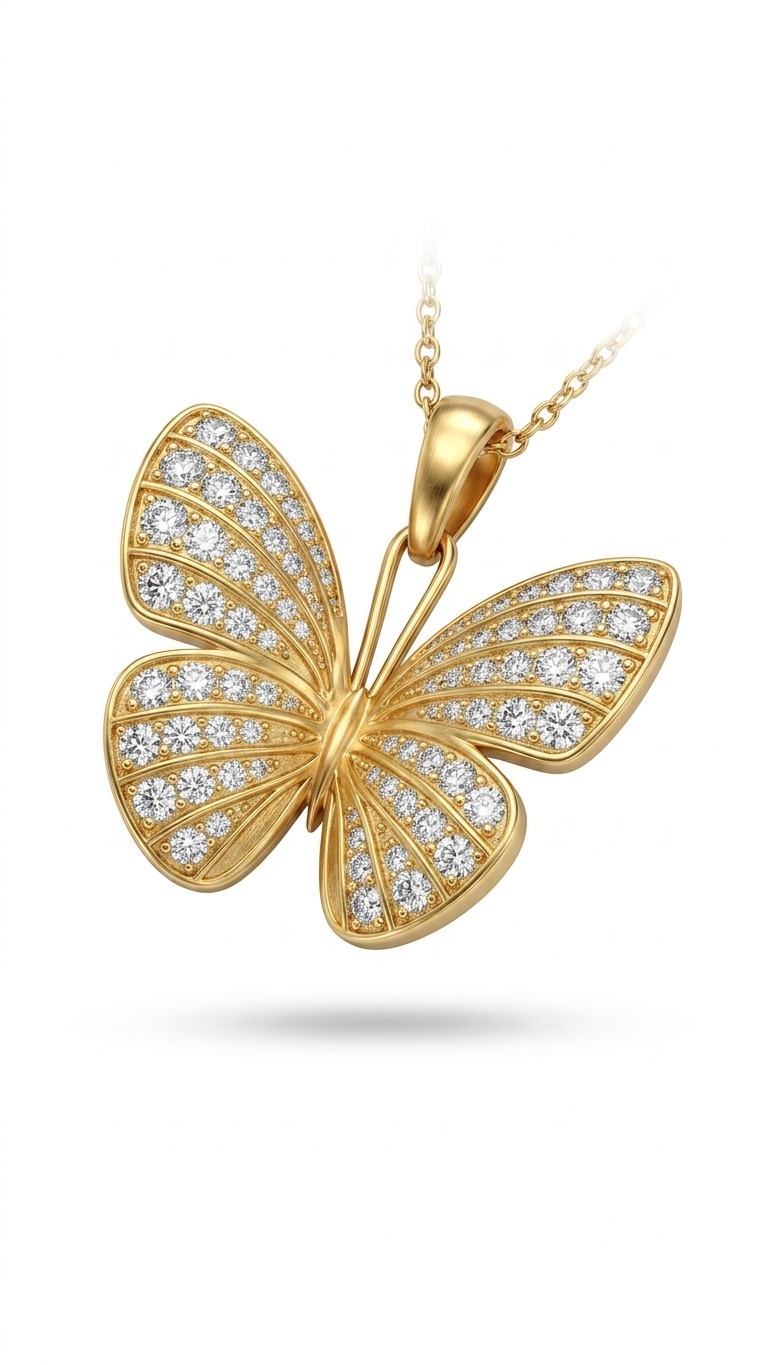Butterfly Pendant Gold Plated Artificial Diamond Necklace
