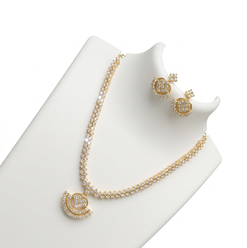Elegant Gold Plated CZ Necklace & Earring Set