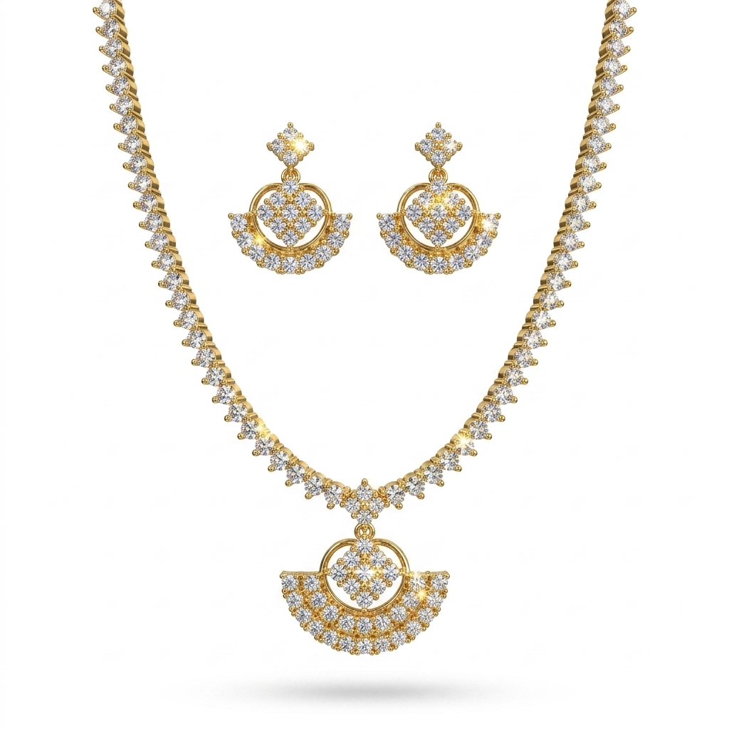 CZ Stone Gold Plated Necklace & Earring Set for Women