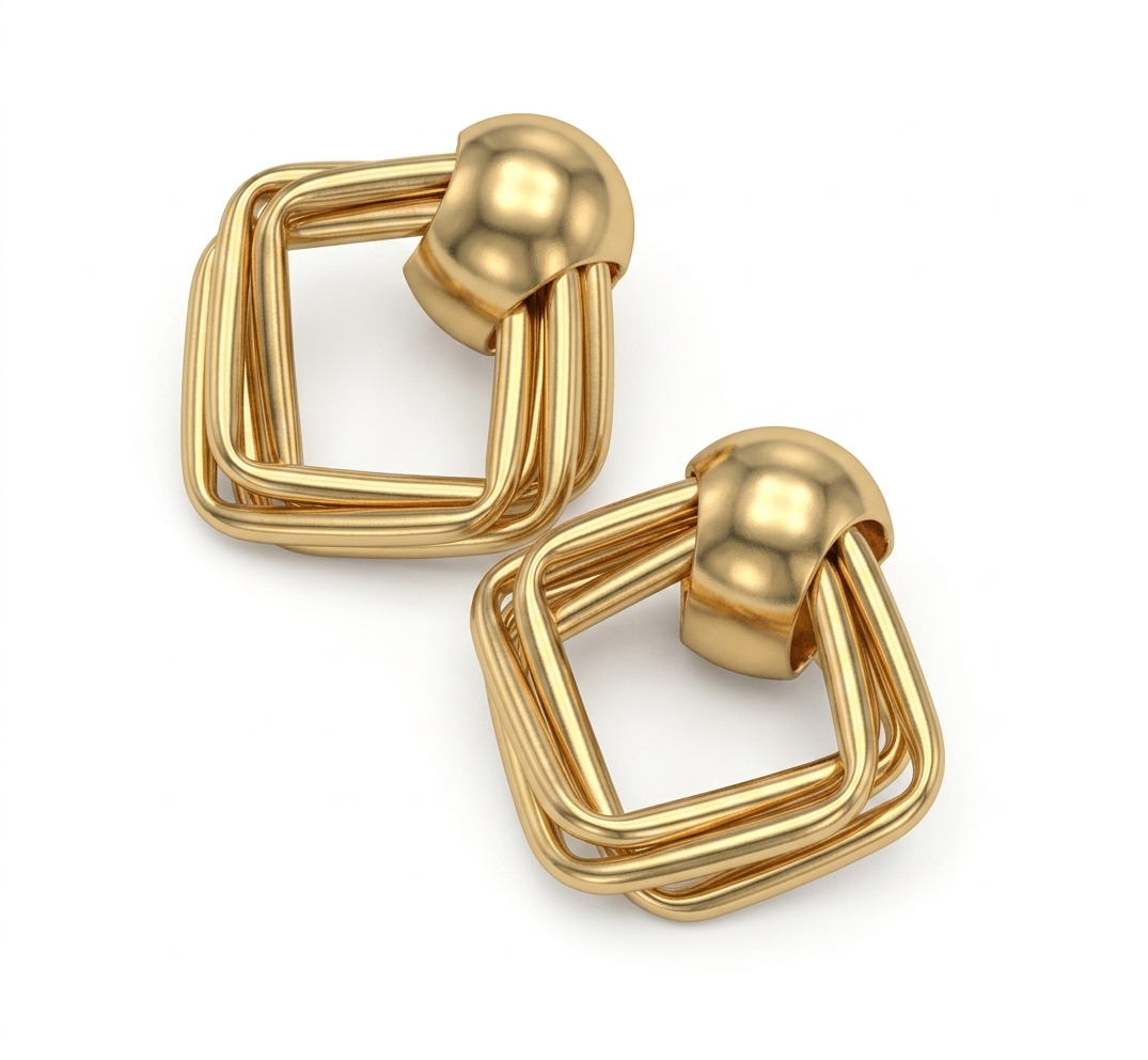 Trendy Square Loop Gold Earrings for Women