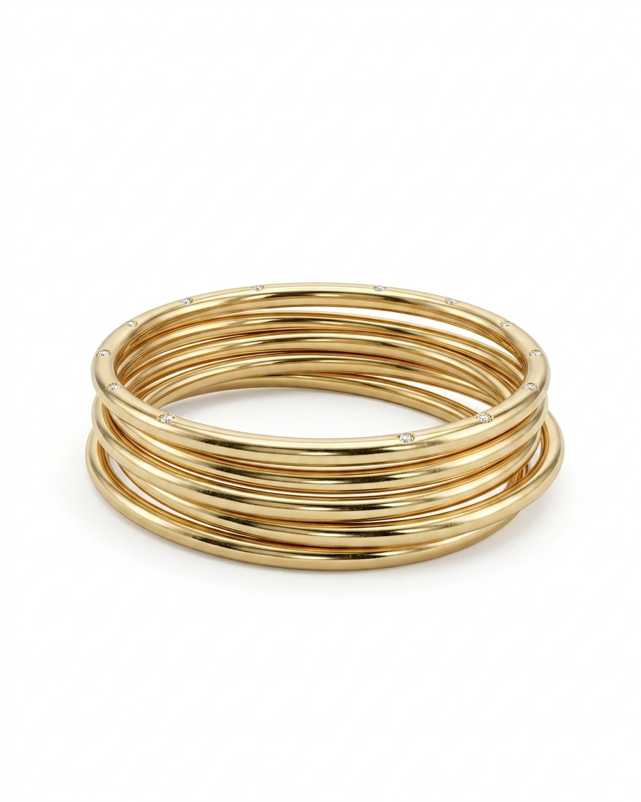 Gold Plated Bangle Set with CZ Stones