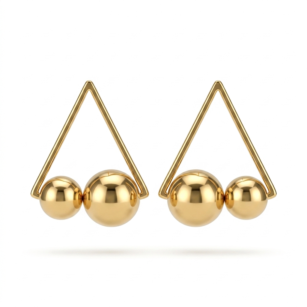 Gold Geometric Triangle Ball Drop Earrings