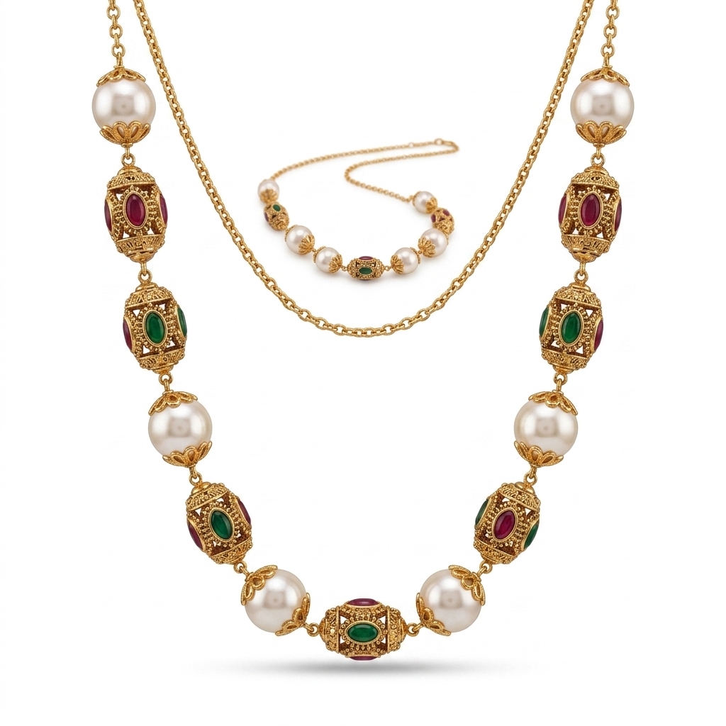 Ethnic Pearl Stone Necklace Set for Women