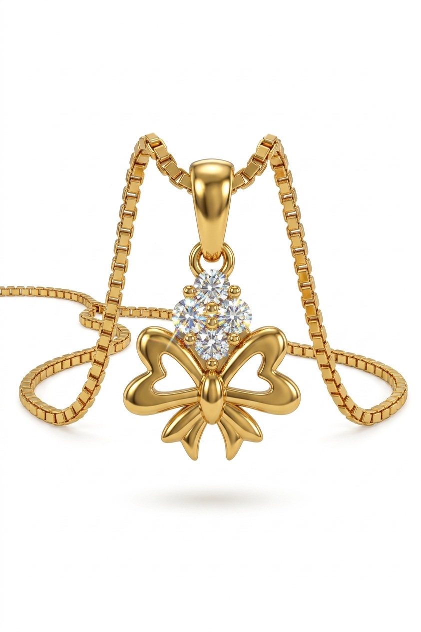 Gold Plated CZ Butterfly Pendant Necklace for Women