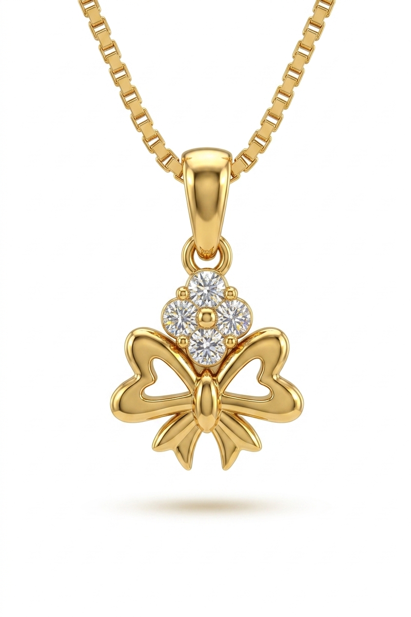 Gold Plated Bow Pendant Necklace with CZ Stones