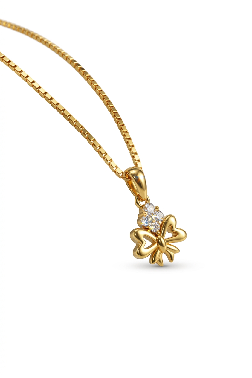 Gold Plated Bow Pendant Necklace for Girls & Women