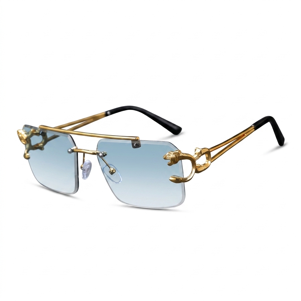 Panther Design Rimless Fashion Sunglasses Blue