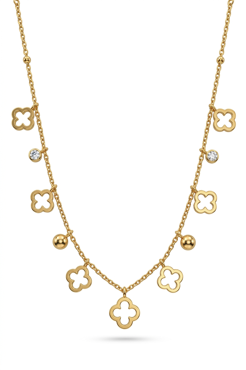 Trendy Gold Plated Clover Charm Necklace