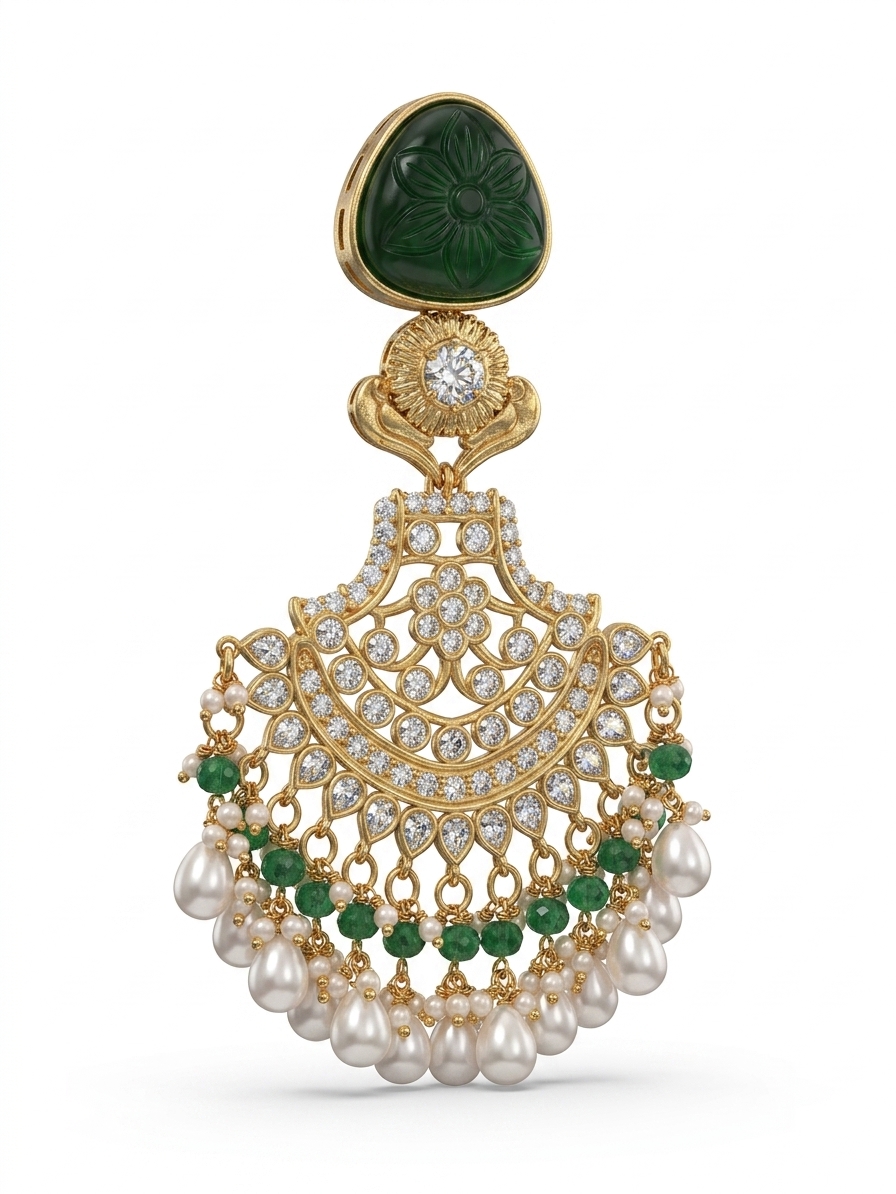 Ethnic Gold Plated CZ Chandbali Jhumka Earrings