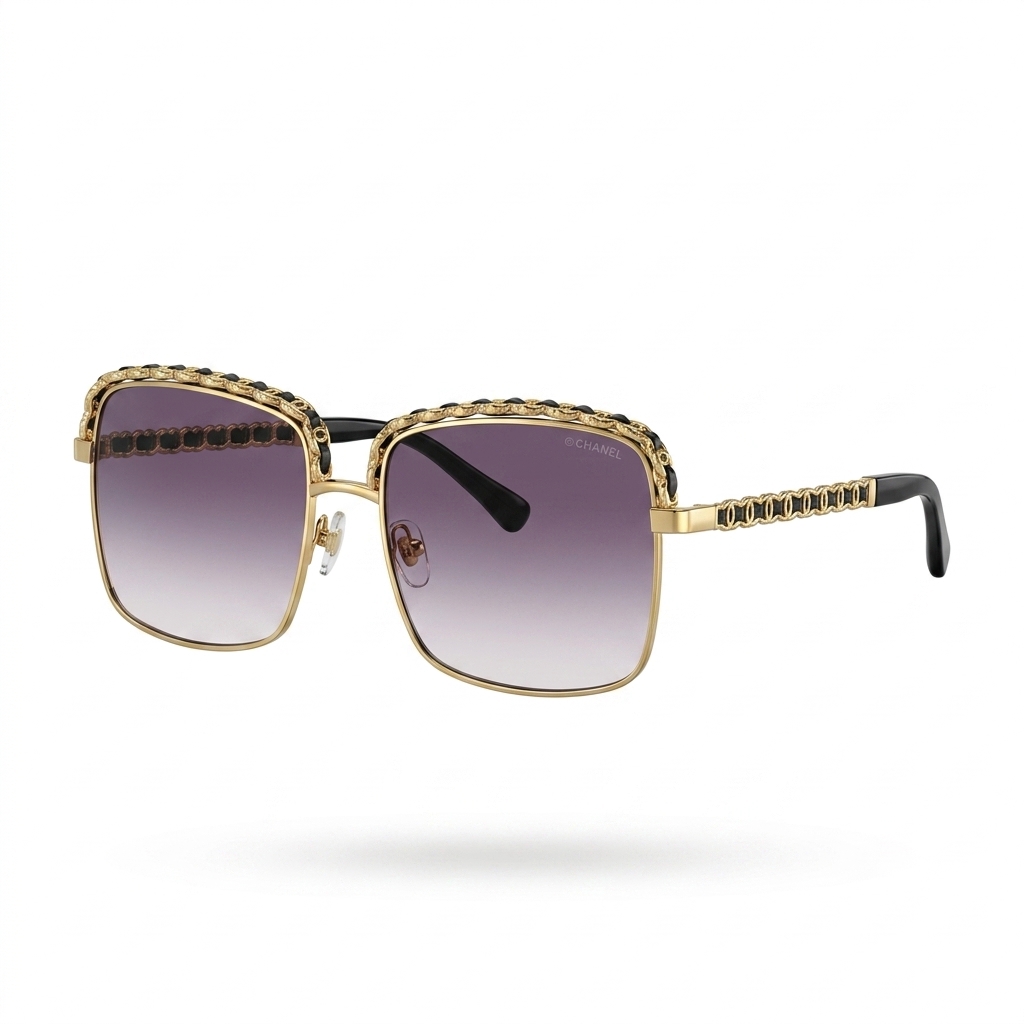Chanel Gold Square Sunglasses with Chain