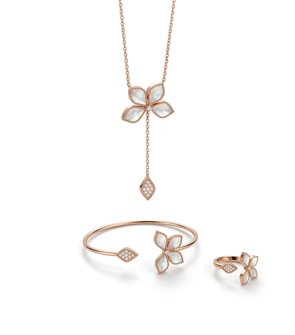 Floral Rose Gold Plated Jewellery Set