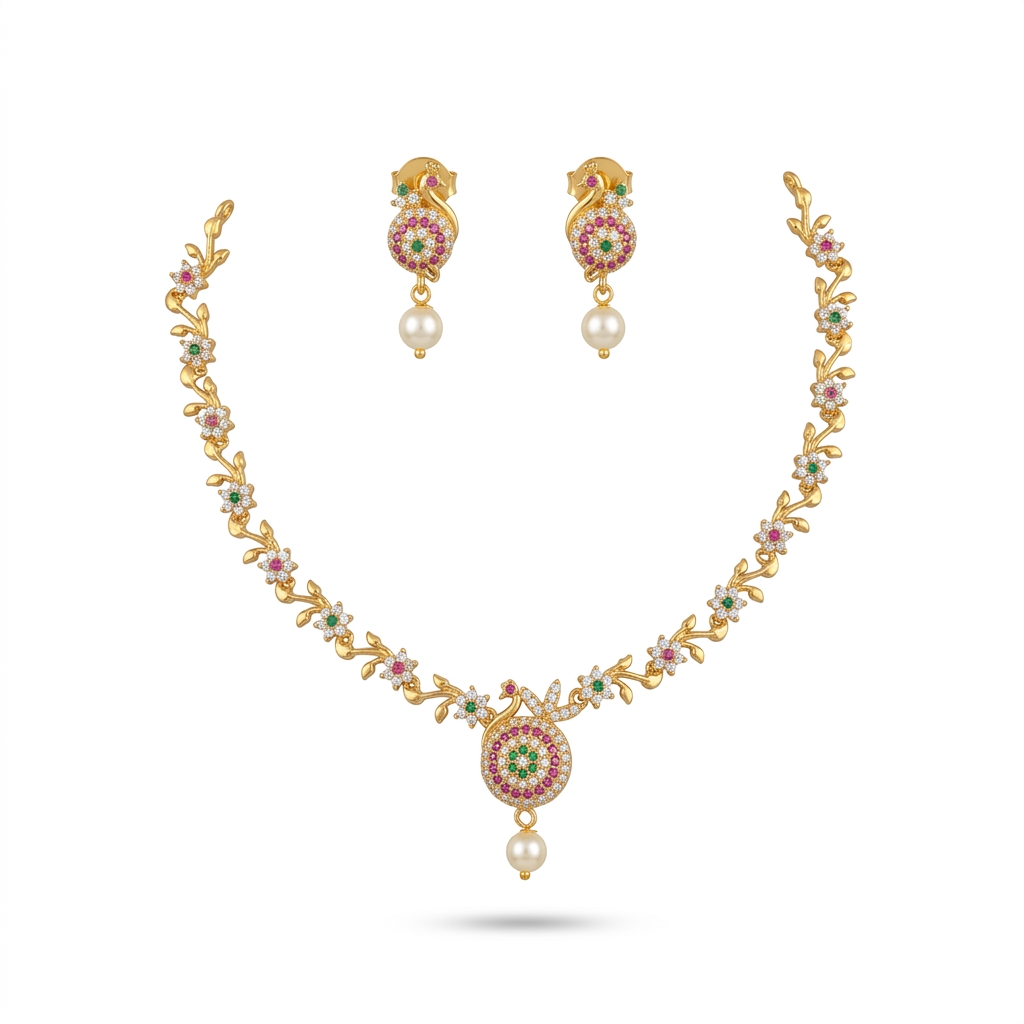 Traditional Gold-Plated Necklace Set with Earrings