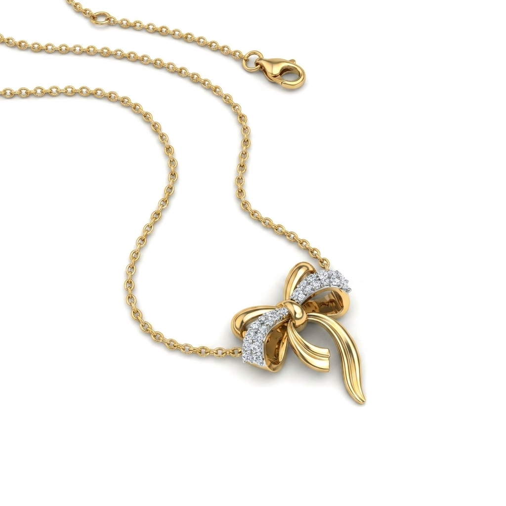 Bow Design Gold Plated Pendant Necklace for Women