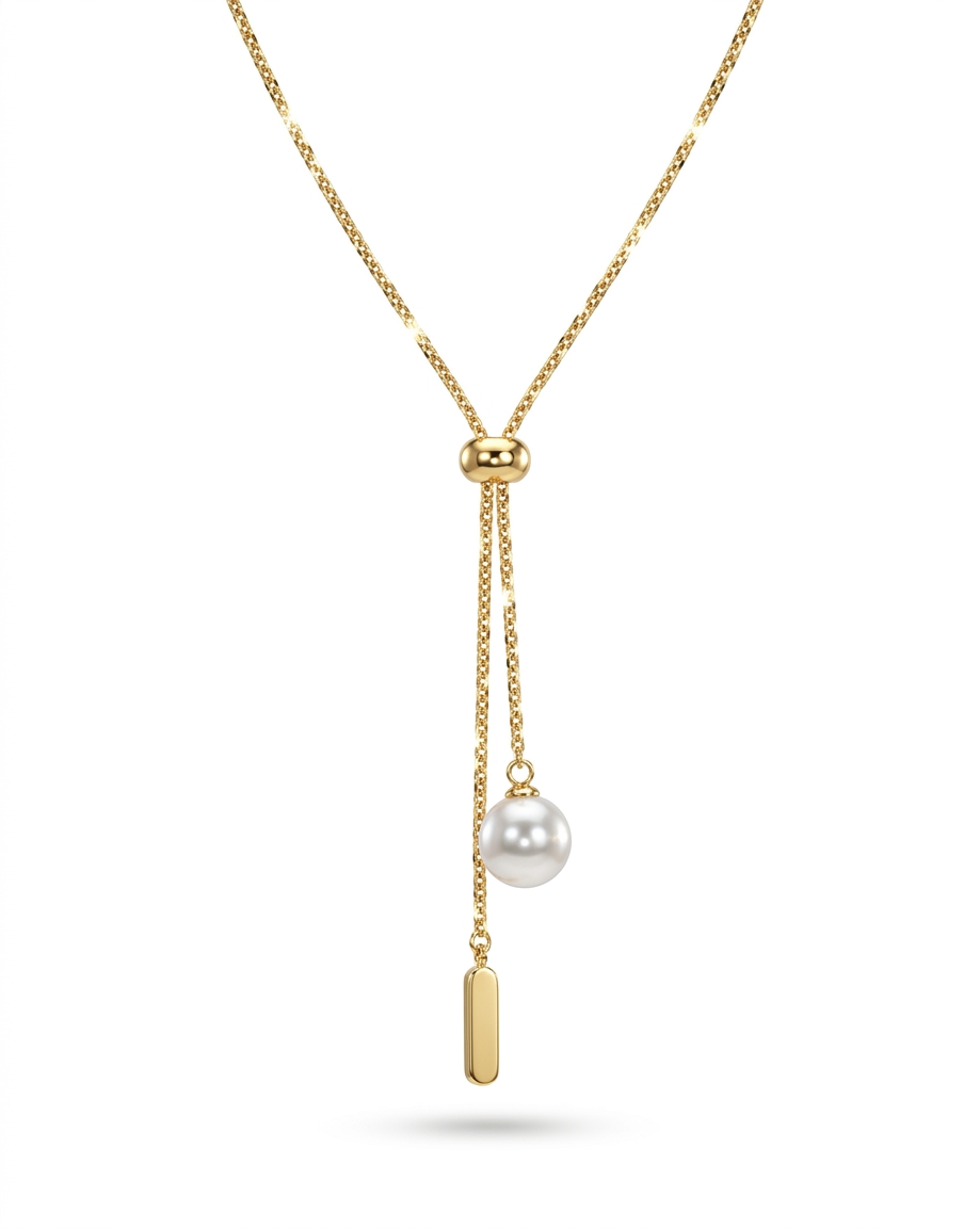 Pearl Lariat Adjustable Gold Plated Necklace