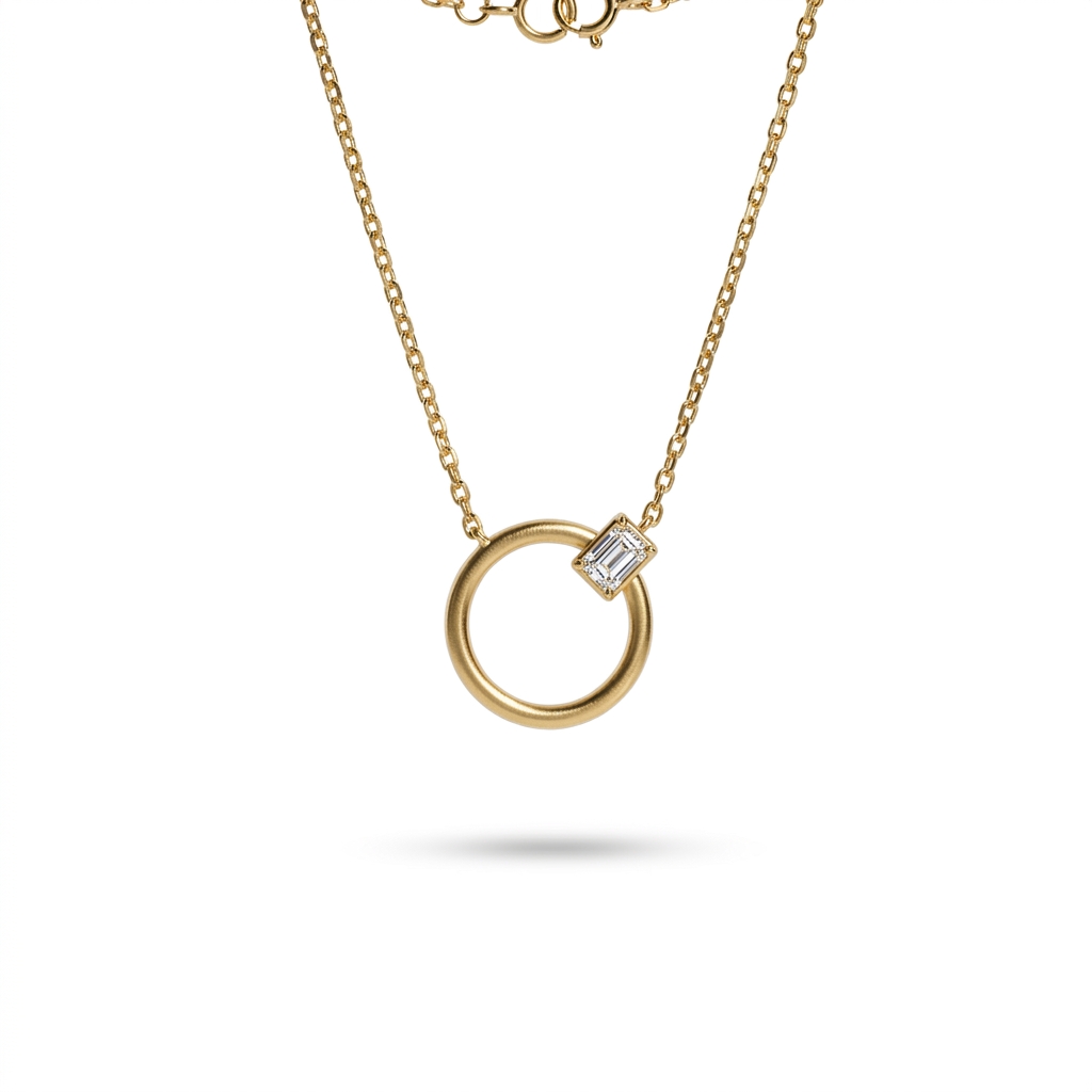 Gold Plated Circle Solitaire Necklace for Women