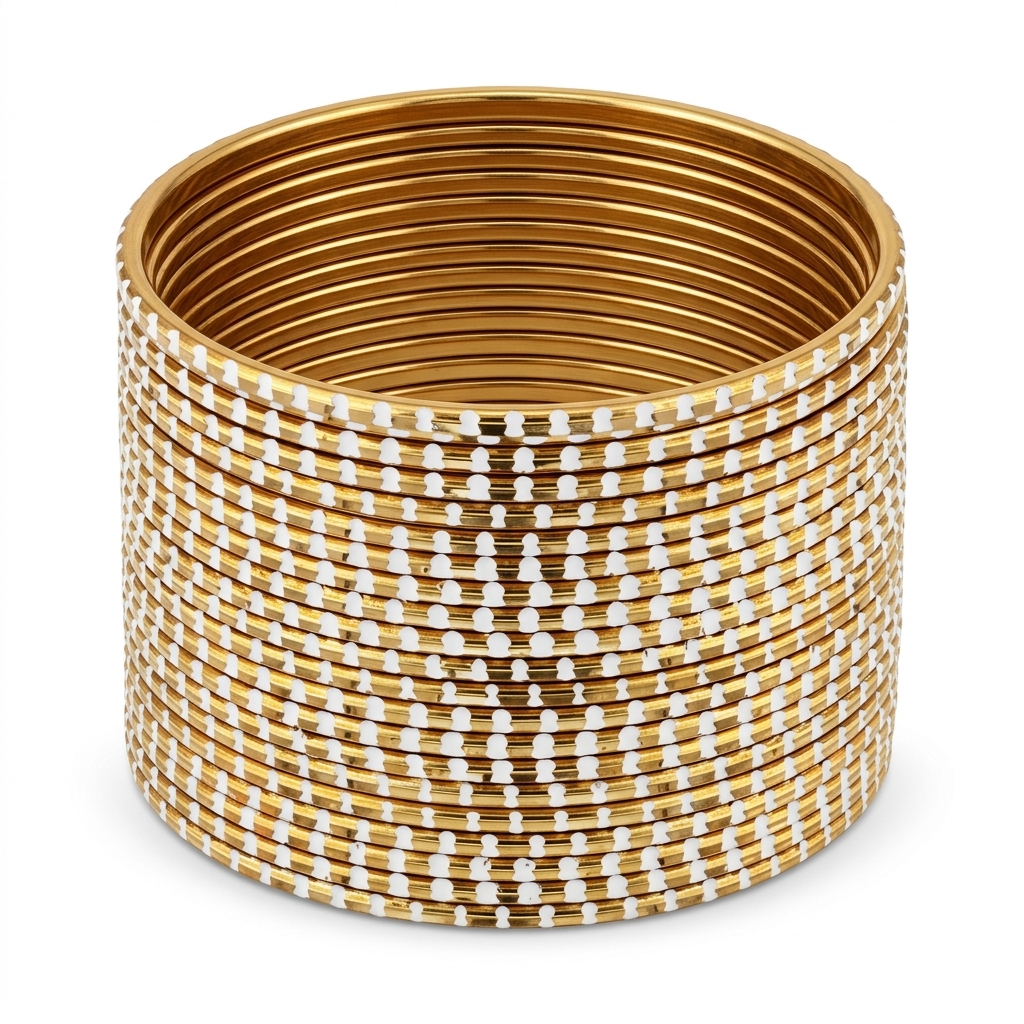 Gold Plated White Dotted Bangle Set for Women